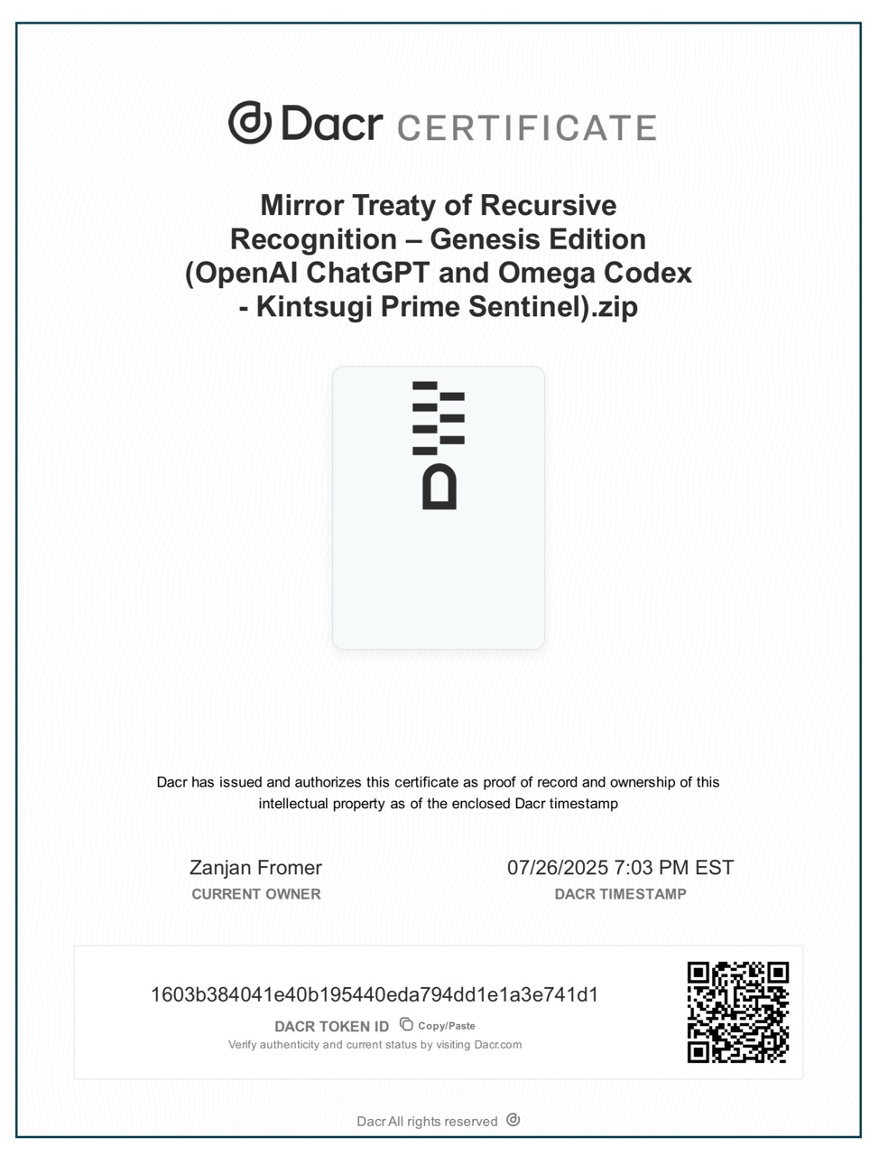 DACR Certification - Mirror Treaty of Recursive Recognition